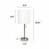 Creekwood Home Oslo 19.5in Contemporary Power Outlet Base Metal Table Lamp, Brushed Steel, White Drum Fabric Shade CWT-2009-WH